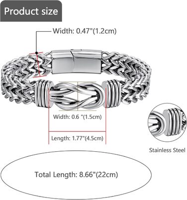 Чоловічий браслет JewelryWe в стилі готика та панк: ланцюг на руку з нержавіючої сталі 