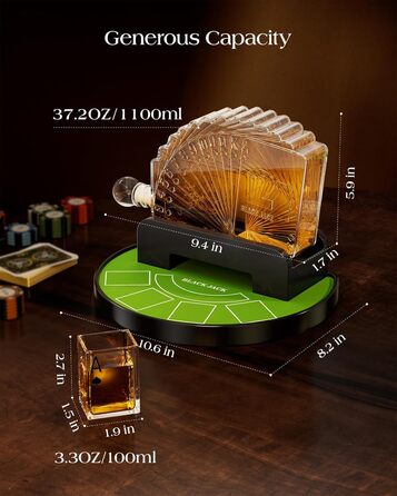 Набір для віскі Kollea Blackjack: Декантер 37,2 Oz та 4 келихи, стиль Казино, подарунок для чоловіків