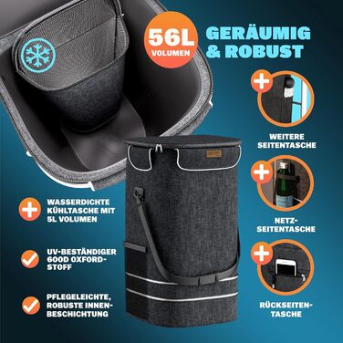 MONZANA® Тріо-тележка для покупок 56л, до 50 кг, складана, знімний мішок, ручний вагончик, допомога у покупках, чорна