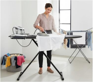 Прасувальна дошка Duwee Extra велика з парогенератором, термостійке покриття, регульована висота, міцні ніжки, 122 x 43 см (Чорна)