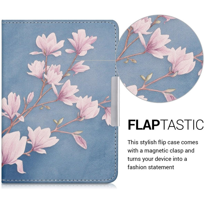 Чохол-книжка kwmobile для Tolino Shine 2 HD - квітковий принт (Pusteblume Love, білий, чорний)