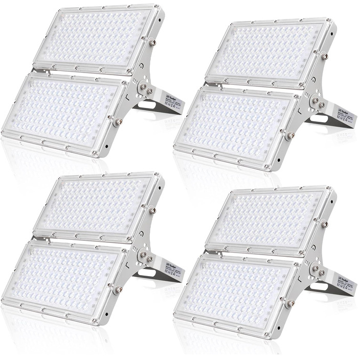 Ankishi LED Floodlight Outdoor, IP65 Waterproof, Super Bright 6500K Cool White Outdoor Light 30000LM Outdoor Floodlight Spotlight for Sports Field, Garage, Garden, Backyard (Cool White, 4 PACK 200W)