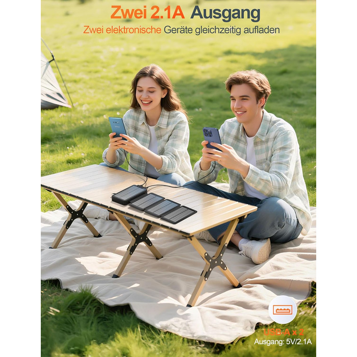 Сонячний павербанк 26800mAh elzle з 2 USB-A виходами та 1 USB-C входом, вологостійкий зовнішній акумулятор з 4 сонячними панелями та ліхтариком для смартфонів, планшетів, кемпінгу, чорний