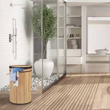 Relaxdays Laundry Basket Bamboo with Folding Lid