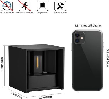 Klighten LED вуличне освітлення 2 шт. 7W, настінний світильник з регульованим світловим променем, тепле біле світло 3000K, IP65, вологозахист, чорний