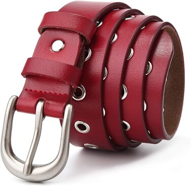 Жіночий шкіряний ремінь з металевою пряжкою для джинсів Dreess, ширина 1.1 см (XS:85 см, підходить для обхвату талії 60-74 см), колір: червоний