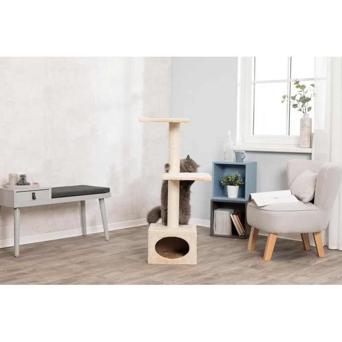 TRIXIE Cat Tree Badalona 109 cm in beige – multi-level cat tree with cozy resting areas and robust scratching surfaces, comfortable & stable – 43451