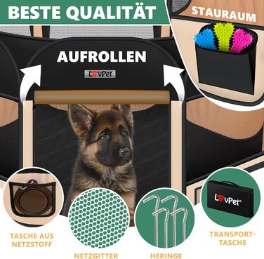 LOVPET® Foldable Pet Playpen with Food Bowl & Fleece Blanket - Indoor/Outdoor Dog & Cat Pen, Pop-Up Crate, Oxford Fabric, Grey/Black