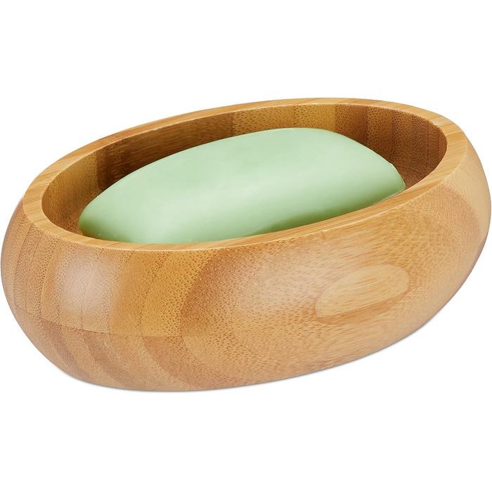 Миска для мила Relaxdays з бамбука з піддоном, вологостійка, овальна, 4.5 x 14 x 10 см, натуральний бамбук
