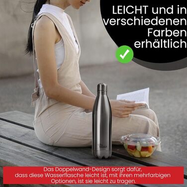 Термос-термопляшка з нержавіючої сталі Otto Koning, 1000 мл, подвійні стінки, вакуумна ізоляція, BPA-free, сріблястий