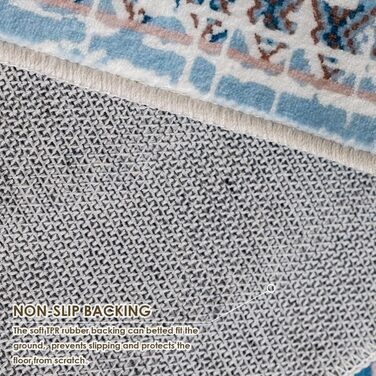 OMERAI Rug Living Room Washable Short Pile Rug Oriental Soft Bedroom Blue Non-Slip Vintage Rug 60x130CM Machine Washable Rug