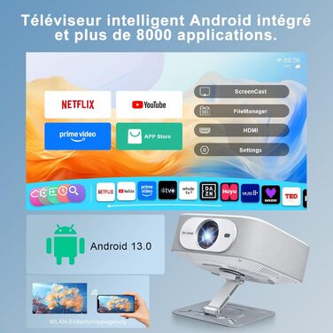 Проектор Salange P92Max ST: 4K, Android 13, WiFi, Bluetooth 5.2, Netflix, YouTube, Prime Video, Автофокус, Корекція траєкторії зображення