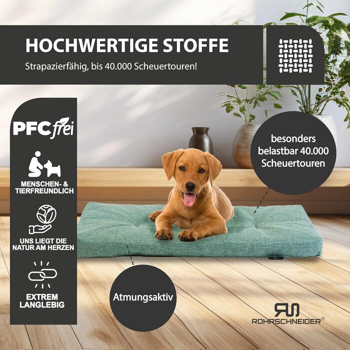Лежанка для собак Rohrschneider з мискою, 50x80x7 см, бірюзовий | Лежанка для собак та котів, антиковзаюча, міцна, Made in EU