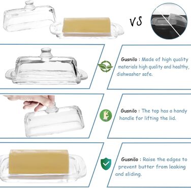 Gusnilo Butter Dish made of Glass, Classic Butter Dish, Transparent, with Lid and Handle, Dishwasher Safe, 1 Piece