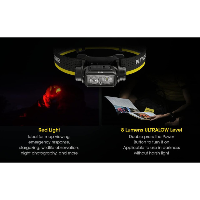 Ліхтарик-налобний Nitecore NU43 1400 Люмен USB-C, з білим і червоним світлом, легкий, акумуляторний, для кемпінгу, бігу, роботи, з органайзером Lumentac