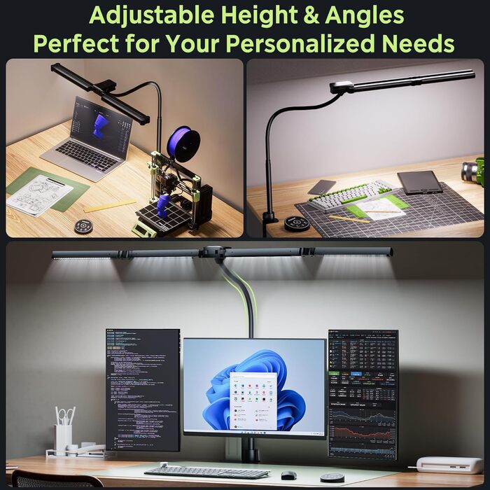 Лампа настільна EYOCEAN з 4 джерелами світла, 24W, 100 см, денне світло, з пультом, регулювання яскравості, LED, для офісу, з лебединою шиєю, захист очей, чорна матова