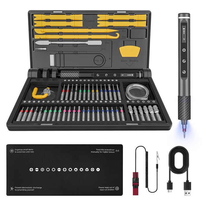 Електрична викрутка Mini 78 в 1 - Набір прецизійних викруток з магнітними Torx, LED дисплеєм та 5 рівнями моменту. Підходить для ноутбуків, окулярів, годинників, ПК