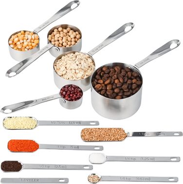 IFFMYJB Measuring Cups and Spoons 11-Piece Set, 5 Stainless Steel Nesting Measuring Cups, 6 Measuring Spoons, Metal Measuring Spoons and Cups for Dry or Wet Ingredients During Cooking & Baking