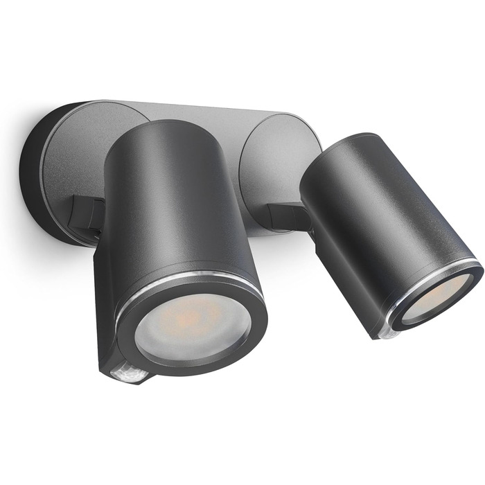 Steinel LED Spotlight DUO SC Connect, smart outdoor wall light, motion sensor, dimmable, controllable via app, schedule function, 7 W, 3000K, Anthracite