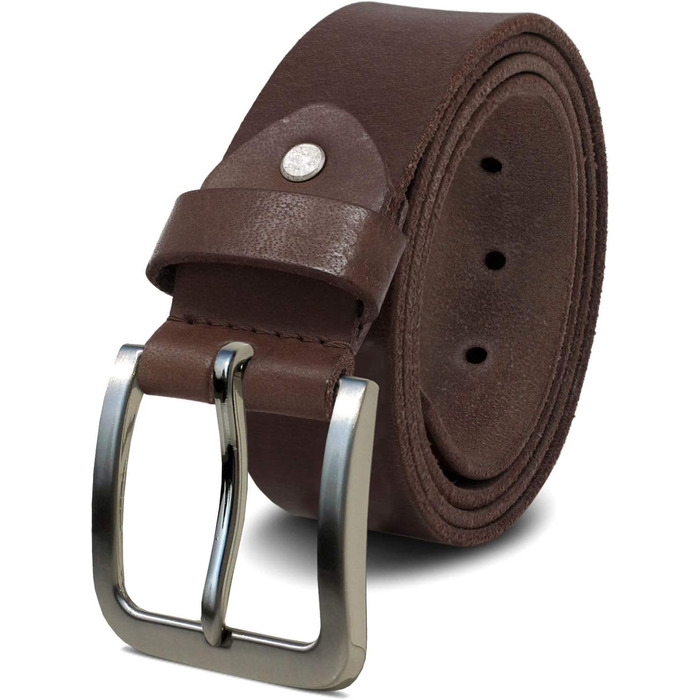 Жіночий шкіряний ремінь ROYALZ Vintage, 38 мм, буйволова шкіра, темно-коричневий, для джинсів та костюмів, довжина 125 см (обхват 110 см), з матовою пряжкою