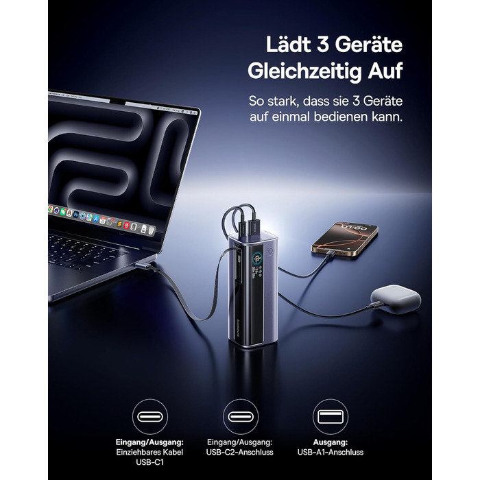 Powerbank Baseus EnerGeek для ноутбука: 100W, 10000mAh, 2x USB-C PD 3.0, Digitaldisplay, сумісний з MacBook, Dell, HP, SteamDeck, iPhone, Samsung