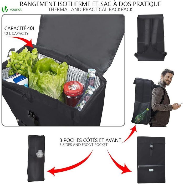 VOUNOT Shopping Cart with Stairs Climber, Cooler Compartment & Folding Seat - 3-Wheel Folding Grocery Cart (40L)