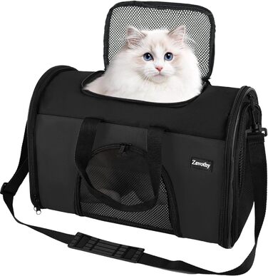 Транспортна сумка для котів та собак Zavothy, чорна, розмір S, з м'якою підстилкою та регульованим ременем
