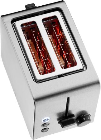 WMF Stelio 2-Slice Stainless Steel Toaster, Double-Slot Toaster with Bread Roll Attachment, Bagel Function, 7 Browning Levels, 900 W, Matte Stainless Steel Toaster