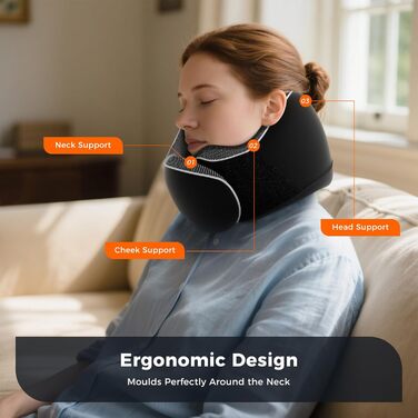 Подушка для шиї у подорожах: Memory Foam, регульована, з навушниками та маскою для сну (Чорний)