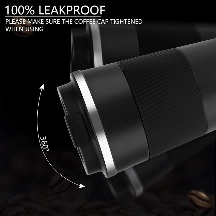 Термокружка для кави з кришкою, 380 мл, з подвійними стінками, з нержавіючої сталі, для гарячих та холодних напоїв, кави, води та чаю (чорна)
