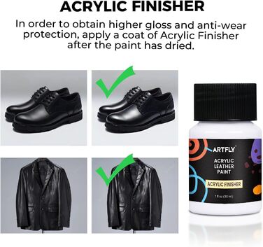 ARTFLY Acrylic Leather Paint Kit, 20 Colors x 30ml with Acrylic Finisher, Acrylic Leather Dye Set, perfect for shoes, sneakers, jackets, leather sofas, and car seats