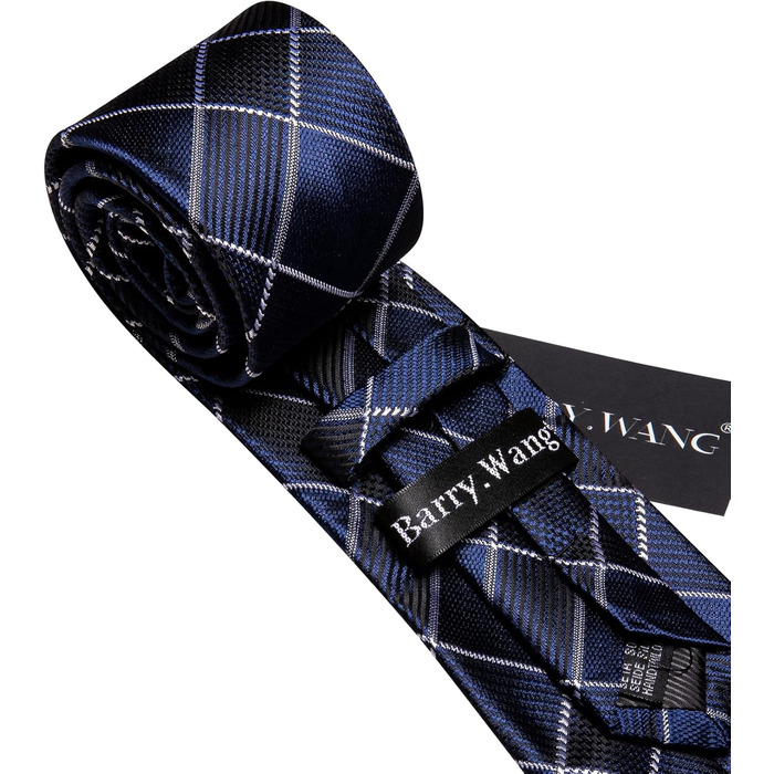 Чоловіча краватка Barry.Wang з кишеньковим хустинкою та запонками, набір в клітинку, блакитна для весілля та урочистих заходів
