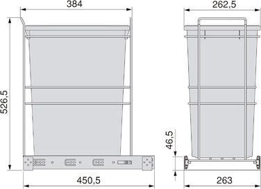 Відро для сміття кухонне Emuca з підвісною системою, 2 висувні контейнери по 20 л, загальний об'єм 40 л (2 x 20 л), сталь та пластик, сірий колір
