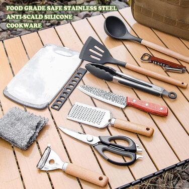 Набір кухонного приладдя для кемпінгу Sadodo: 11 предметів, з органайзером та сумкою, силікон та нержавіюча сталь