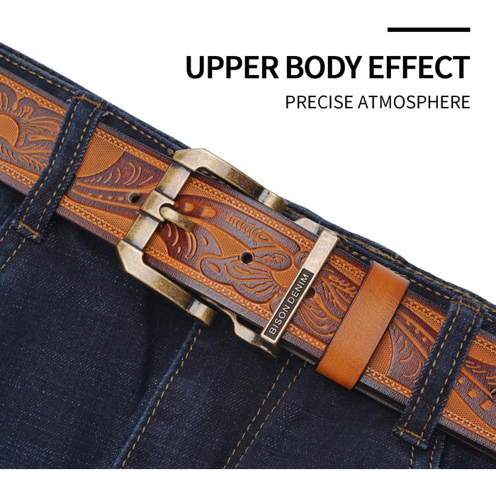 Чоловічий шкіряний ремінь BISON DENIM з класичною пряжкою, міцний, для джинсів, довжина 115 см, підходить для талії 36'-39'