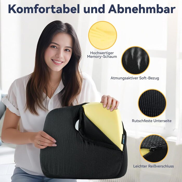 Подушка для сидіння з піни Memory Foam SKYNY для офісного крісла, авто, інвалідного візка - велика, знімний нековзкий чохол, комфорт на весь день