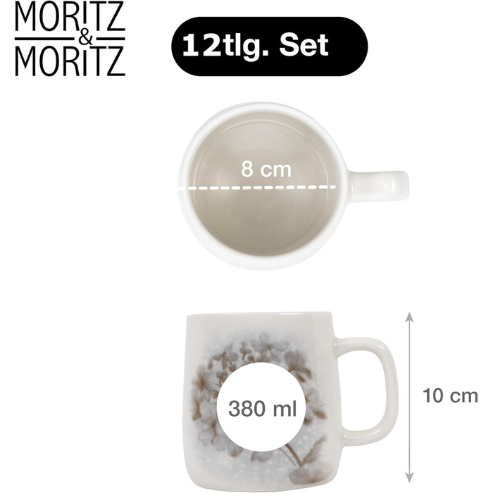 Набір посуду Moritz & Moritz BLOSSOM для 6 осіб (24 предмети) - сучасний сервіз з ігровим дизайном, легко миється. Включає тарілки, чашки, миски. Комбінований сервіз