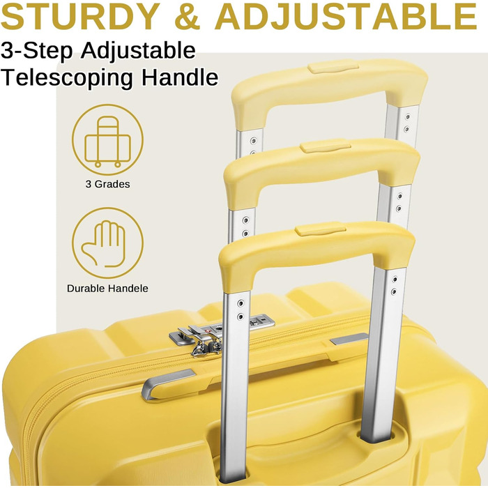 Жовтий валіза KONO середнього розміру 62см з 4 колесами та TSA замком (62x43x26см)