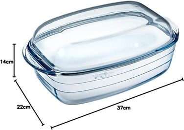 Ôcuisine Прямокутна жароміцна форма для запікання, 4,5 л, скляна, 37x14x22 см, прозора