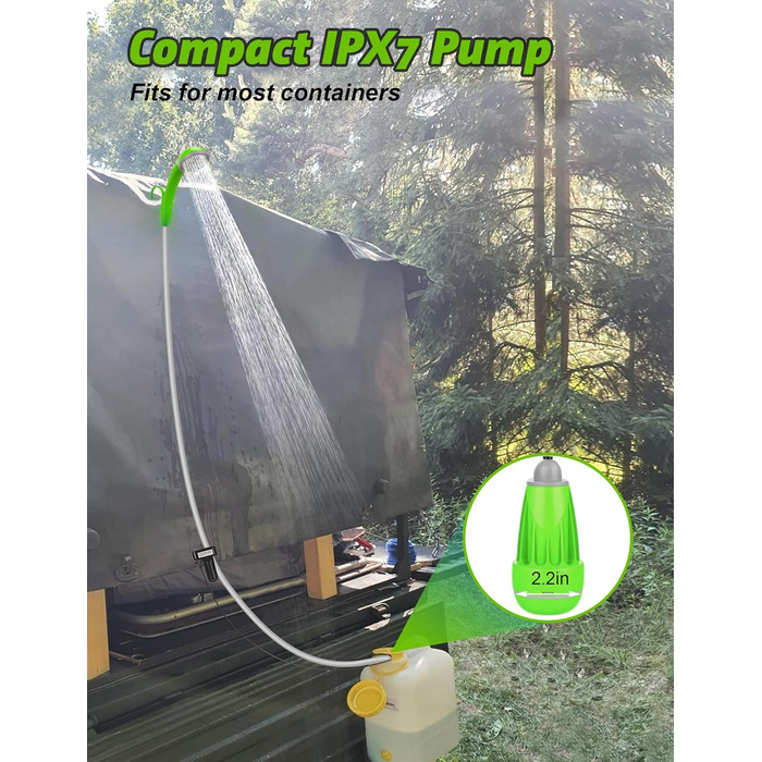 LIBERRWAY Camping Shower Battery Powered Camping Shower Outdoor with Shower Hose and Rechargeable Battery Water Pump for Garden Travel Car Washing (Green)