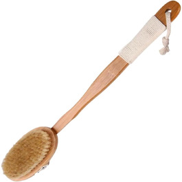 16.3 Inch Bamboo Body Scrub Brush for Women Bath Brushes with Long Handle Men Pig Bristle Bath Accessories