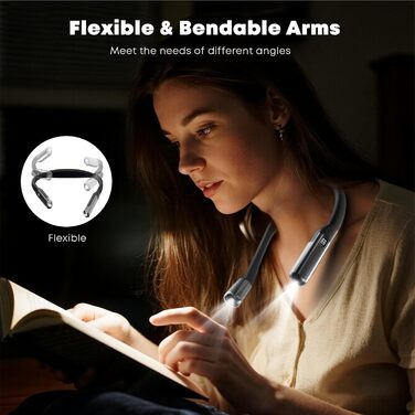 Ліхтар на шию LQWELL для читання, в'язання, рукоділля: LED лампа з регульованою яскравістю та кольором, акумуляторна, чорна