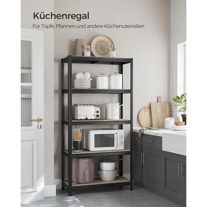 SONGMICS 5-Tier Industrial Bookshelf/Storage Rack - Greige & Black