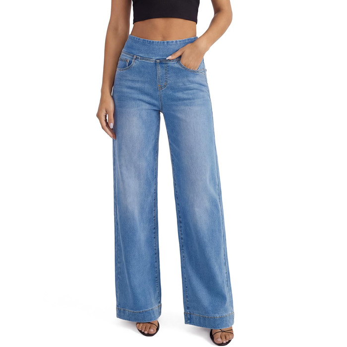 Джинси жіночі Baggy Daen, широкі штанини, висока талія, темно-сині, 31 inseam (XXL Petite), 29 inseam (Mittelblau)
