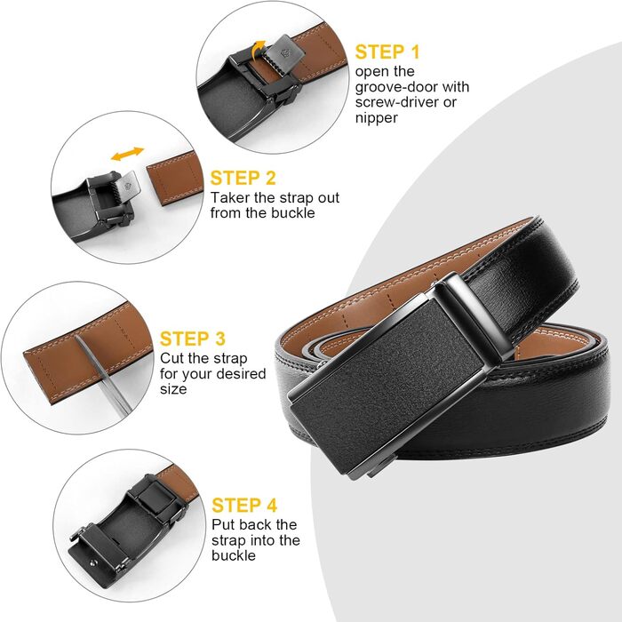 Чоловічий шкіряний ремінь Flintronic з автоматичною пряжкою, ширина 3.5 см, довжина 130 см, з лінійкою та брелоком, чорний