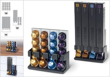 Тримач капсул Nespresso U-CAP ONE – органайзер для 40 капсул, ALU/пластик, срібно-чорний
