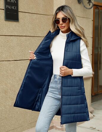 Дамський пуховик Yuongirl, довгий, з капюшоном, легкий, об'ємний, теплий, з довгими рукавами, для осені/зими, об'ємний, верхній одяг (Темно-синій, XXL)