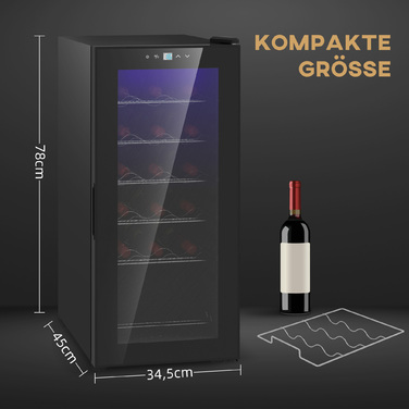 HOMCOM Wine Refrigerator, Compressor for 18 Bottles, 50 L Beverage Refrigerator with Glass Door, 5-18°, Bottle Refrigerator with Touch Switch | Aosom