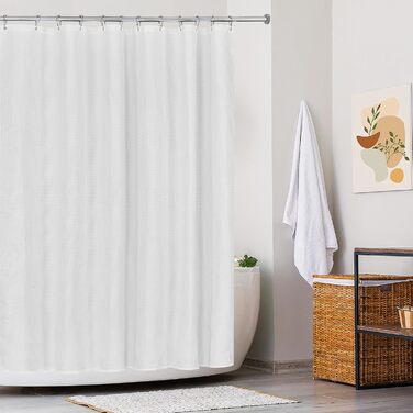 Штора для душу текстильна водонепроникна поліестер 180x200 см, біла з кільцями