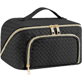 Косметичка для макіяжу велика водонепроникна з PU-шкіри, для подорожей, чорна вінтажна